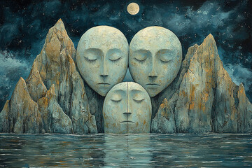 Abstract Trio of Faces Illustration