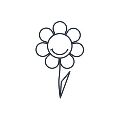 A beautiful flower with a smile. Cuteness.Congratulation. Vector linear icon isolated on white background.