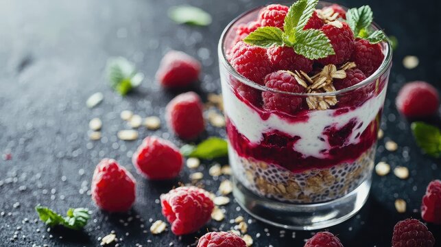 create a dessert Mix 100 g of coconut yogurt with two tablespoons of tea. Leave to rest for 20 minutes. Put coconut yogurt in a glass, 50 g 