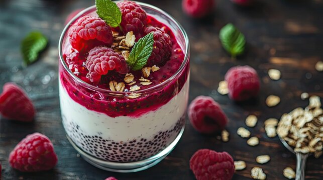 create a dessert Mix 100 g of coconut yogurt with two tablespoons of tea. Leave to rest for 20 minutes. Put coconut yogurt in a glass, 50 g 