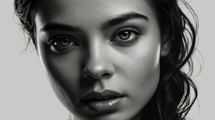 Fototapeta premium Black and White Photo of Young Very Beautiful Woman