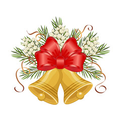 Christmas flowers with jingle bell. A vibrant holiday wreath featuring red poinsettias, green leaves, and white berries arranged for festive decoration during winter