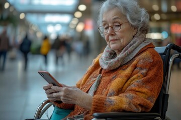 Portrait of senior woman with the smartphone, Generative AI