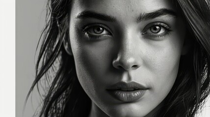Fototapeta premium Black and White Photo of Young Very Beautiful Woman