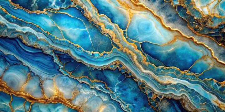 abstract background of blue onix with golden veins
