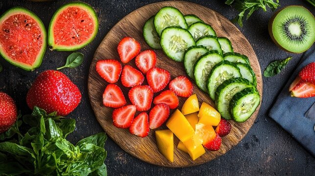 Criar um prato bem grande alimentos saud&Atilde;&iexcl;veis fitness e pepino cenoura melancia abobrinha e alface bem colorido e destacado esse prato