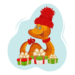 Chinese New Year 2025 snake illustration with gift boxes. New Year poster design. Stock vector