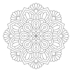 Repetition flower intricacy mandala design coloring book page, vector file