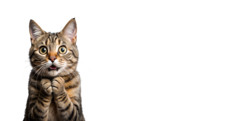 surprised cat with copy space and transparent background PNG