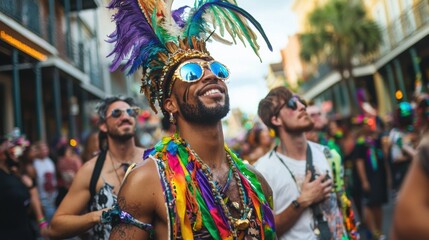Fototapeta premium Vibrant Costumed Revelers Celebrating in Lively Carnival Festival Parade