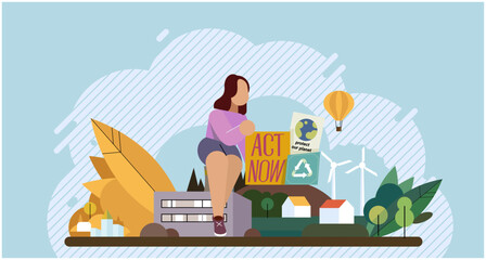 Climate change. Save the planet. Vector illustration World Environment Day is opportunity to raise awareness about importance environmental conservation We must take action to change climate patterns