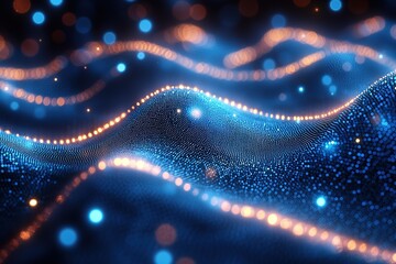 A blue wave with orange and yellow dots