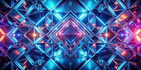 Abstract background of glowing symmetrical glass shapes