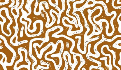 Chocolate brown and white pattern of squiggles on a plain white background