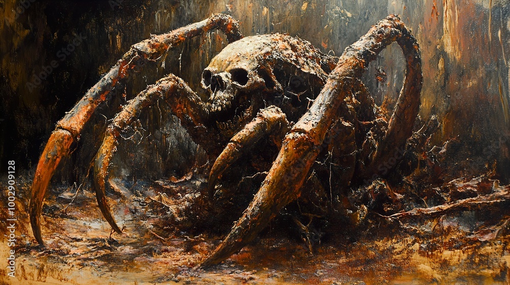 Wall mural A Creepy Skull Spider Painting: Dark Fantasy Art