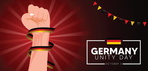 German Unity Day 3 October hand with flag ribbon vector poster