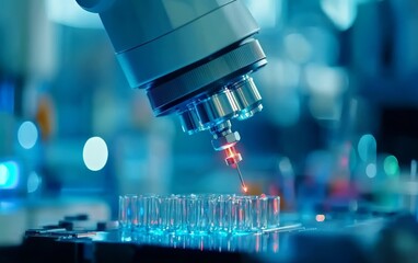 Robotic arm in a clean, automated factory, seamlessly handling production tasks, symbolizing cutting-edge technology in industrial automation