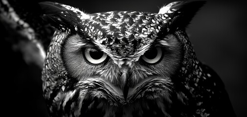 The intense gaze of an owl with a mirrored landscape in its eye, creating a powerful contrast between the predator s precision and the serenity of nature