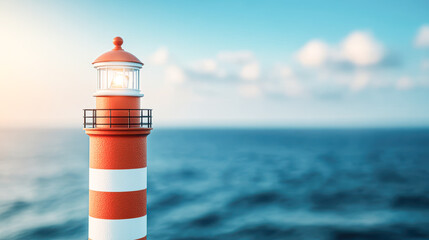 Fototapeta premium A lighthouse is lit up in the ocean
