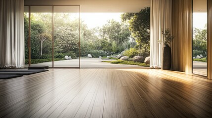Obraz premium A calming yoga studio with Scandinavian bamboo flooring