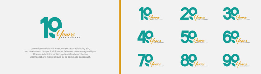 anniversary logotype set. vector design green and orange color can be use for special moment