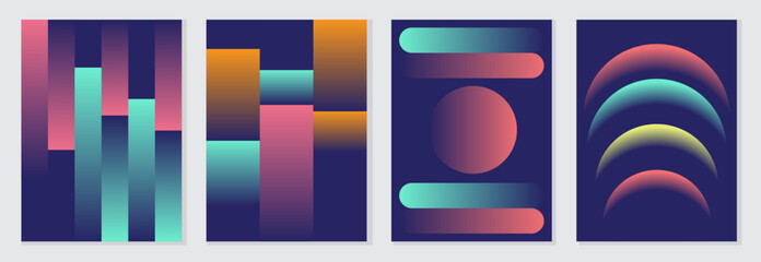 Collection of 70s color gradient poster background, vector illustration background, Set of retro wall decoration, groovy, trippy, geometric shape. Vintage design art illustration.