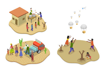 3D Isometric Flat  Illustration of Hunger Starvation, Malnutrition, Resource Outreach