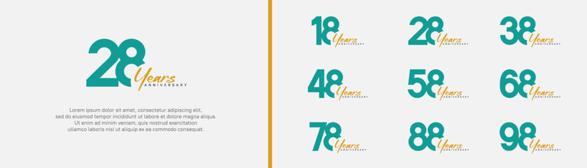 anniversary logotype set. vector design green and orange color can be use for special moment