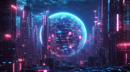 Global Cybersecurity Concept: Planet Earth Protected by Digital Lock and Futuristic Security Icons – Secure the World - Generative AI