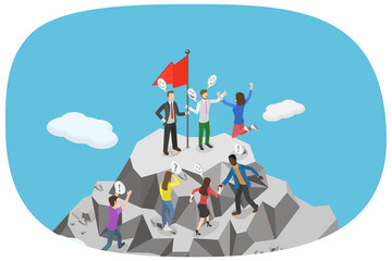3D Isometric Flat  Illustration of Motivation To Success, Overcoming Difficulties