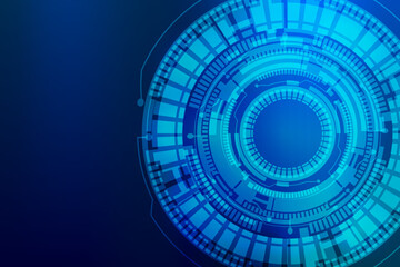 Technology Background With Neon Blue Glowing Lights Line Circle. Futuristic Wallpaper. Vector Illustration. Backdrop