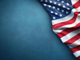 Obraz premium A close-up image of the American flag with vibrant colors, set against a textured blue background, symbolizing patriotism.