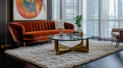 A chic living room with a retro flair