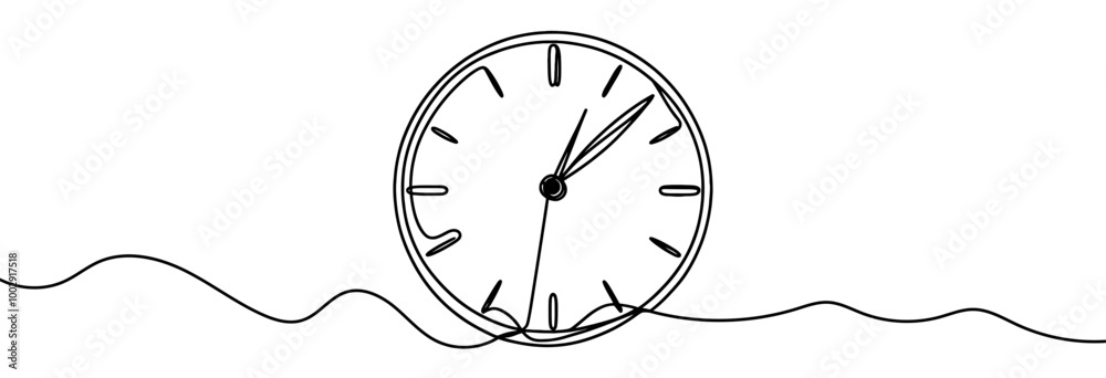 Wall mural Continuous one line drawing of clock. Clock linear icon.