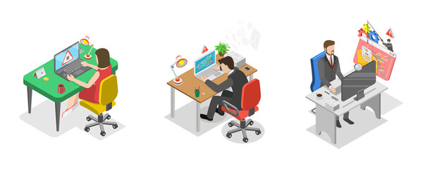 Fototapeta premium 3D Isometric Flat Illustration of Computer Network Attack, Cybersecurity, Digital Information Protection