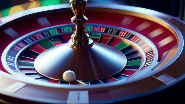 Closeup view of a roulette wheel spinning with a white ball rolling around.. AI Generation