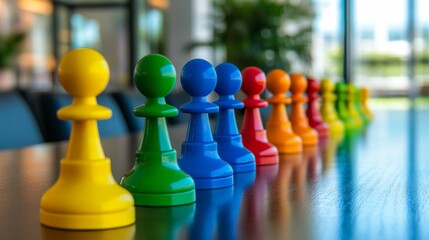 Colorful Game Pieces in a Modern Office Setting