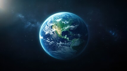 Fototapeta premium A stunning view of Earth from space, showcasing vibrant lands and clouds against a dark cosmic backdrop.