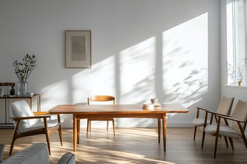 Fototapeta premium Minimalist, modern Scandinavian interiors in residential living rooms. Generative AI 