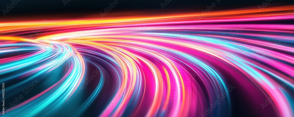 Wall mural vibrant light trails create a mesmerizing effect, showcasing dynamic movement in a colorful, abstrac