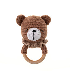 Handmade crocheted bear toys, stuffed toy amigurumi.  Isolated.