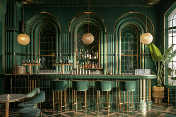 Geometric decor in art deco bar setting