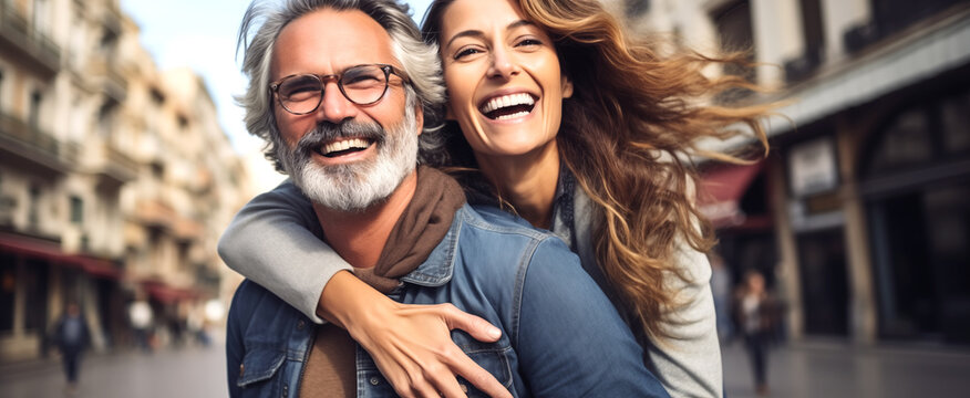 Concepto de vacaciones de personas. Una pareja feliz se divierte junta en una actividad de ocio al aire libre.
