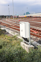 Metal cabinet controls for automatic rail signal and track controlled. 