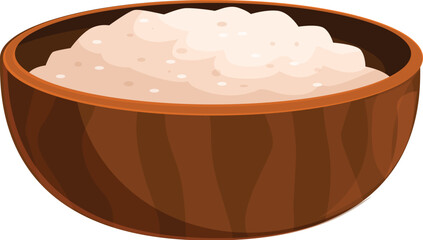 Wooden bowl overflowing with delicious rice pudding, a classic comfort food dessert