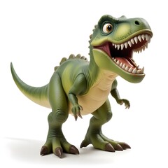 Obraz premium A toy dinosaur with large teeth and an open mouth, standing on a white background