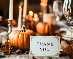 "THANK YOU" card with pumpkin and candles