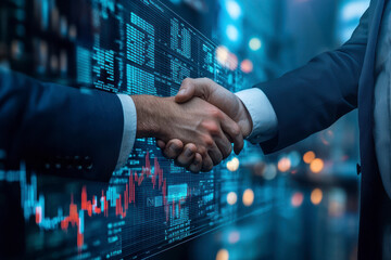 business people shaking hands with graph data background