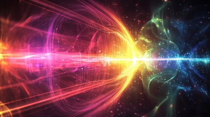 Vibrant abstract art depicting colorful light trails and energy waves.