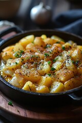 Fototapeta premium Bacalhau à Brás: Shredded cod mixed with eggs, potatoes, and onions.